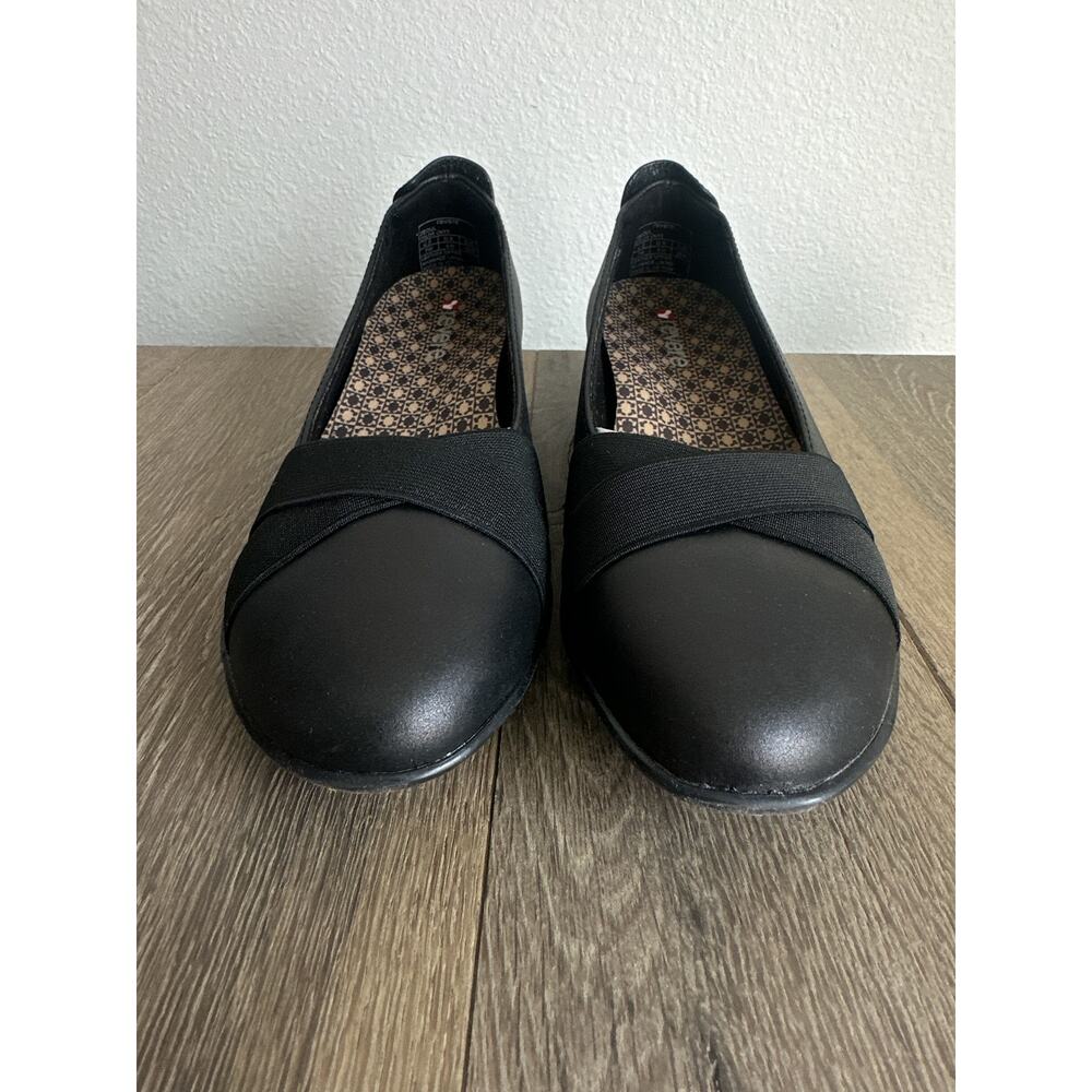 Revere Seoul Black Onyx Leather Wedge Flat Slip On Women Size 7 Wide New - Picture 3 of 8